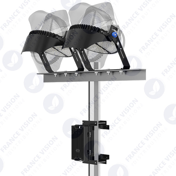 LOT UNIQUE DÉSTOCKAGE - Pack de 8x Projecteurs de stade filaire - Série ROUND V2 - 500 Watts -  95 000 Lumens - 190 Lumens/Watt - Angle 60° - IP66 - 59 x 51 x 26 cm - 6000k - Dimmable - Transformateur SOSEN - Garantie 5 ans