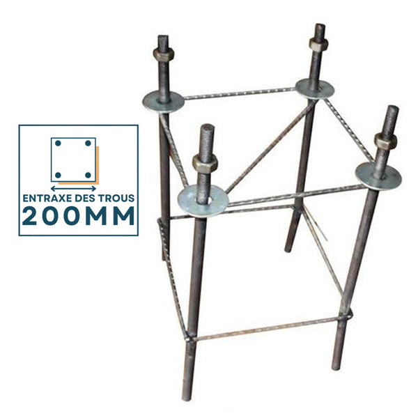 Base de fondation entraxe latéral 200MM  pour mât (Mât STANDARD V3 EVO / V4 EVO)