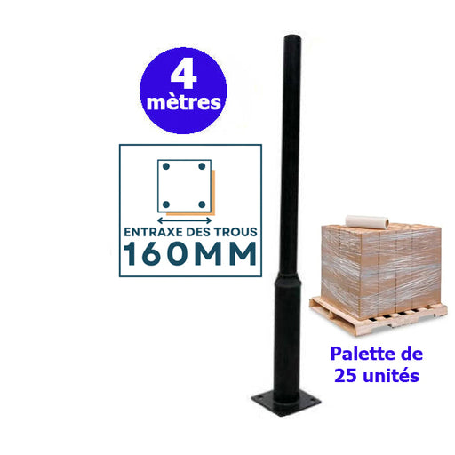 Palette de 25x Mâts / Poteaux pour lampe de rue - Série STANDARD V1 - 4 mètres - Entraxe latéral des trous 160mm - Couleur Noir