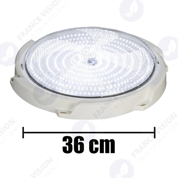 Double Plafonnier LED Solaire CCT (Couleur Changeante en Température ) - Rendu lumineux 200 Watts - Série HOME DOUBLE 200 – 2x 1100 Lumens - Lampe diamètre 36 cm - Panneau solaire 70 x 35 x 2 cm - IP65 - Avec télécommande multifonctions