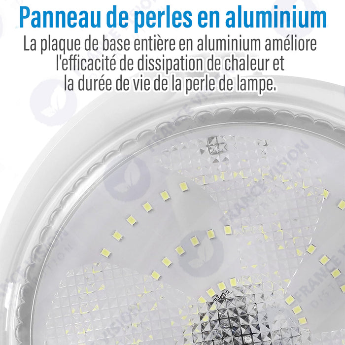 Double Plafonnier LED Solaire CCT (Couleur Changeante en Température ) - Rendu lumineux 200 Watts - Série HOME DOUBLE 200 – 2x 1100 Lumens - Lampe diamètre 36 cm - Panneau solaire 70 x 35 x 2 cm - IP65 - Avec télécommande multifonctions