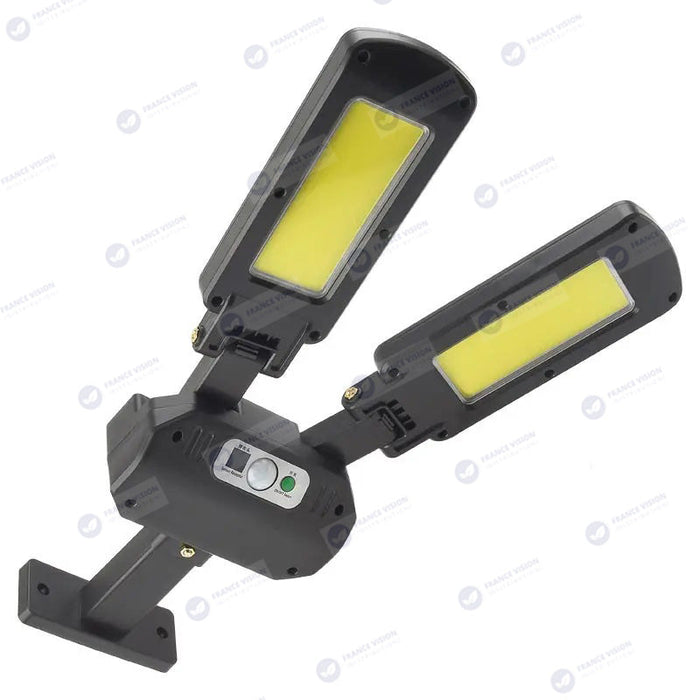 Lot de 24x Lampes LED solaires à double tête ajustable - Série MOBILE - Rendu lumineux 2x 80 Watts - Angle 160° - IP65 - 373 x 140 x 100 mm - COB LED - 3 modes - Télécommande - Détecteur de mouvement PIR – Fonction détection 0-100% - Capteur crépusculaire