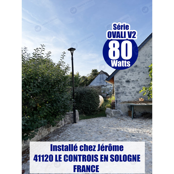 Lot de 4x Lampes de jardin et parking - Série OVALI V2 - CCT (Couleur Changeante en Température) & Puissance Ajustable 25 / 50 / 80 Watts - 100 Lumens/Watt - IK08 - IP65 - Dimmable – Tube d’insertion 45 / 60mm - Avec télécommande - Garantie 5 ans