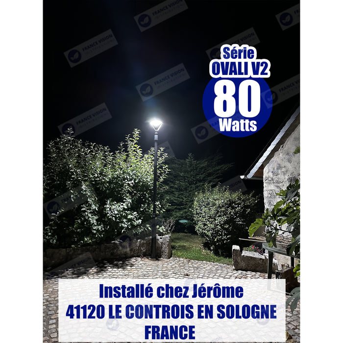 Lampe de jardin et parking - Série OVALI V2 - CCT (Couleur Changeante en Température) & Puissance Ajustable 25 / 50 / 80 Watts - 100 Lumens/Watt - IK08 - IP65 - Dimmable – Tube d’insertion 45 / 60mm - Avec télécommande - Garantie 5 ans