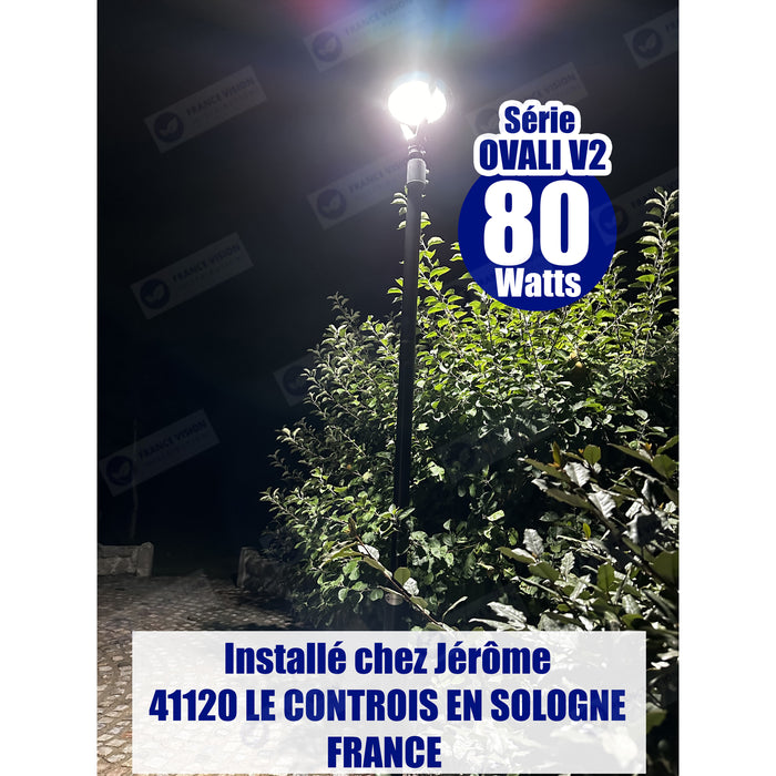 Lot de 4x Lampes de jardin et parking - Série OVALI V2 - CCT (Couleur Changeante en Température) & Puissance Ajustable 25 / 50 / 80 Watts - 100 Lumens/Watt - IK08 - IP65 - Dimmable – Tube d’insertion 45 / 60mm - Avec télécommande - Garantie 5 ans