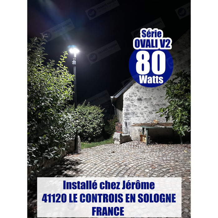 Lampe de jardin et parking - Série OVALI V2 - CCT (Couleur Changeante en Température) & Puissance Ajustable 25 / 50 / 80 Watts - 100 Lumens/Watt - IK08 - IP65 - Dimmable – Tube d’insertion 45 / 60mm - Avec télécommande - Garantie 5 ans