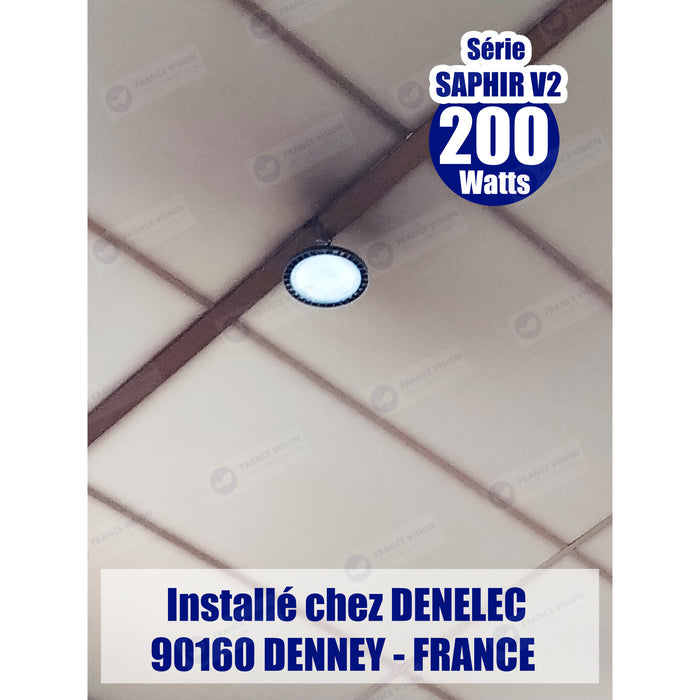 Lot de 10x Lampes industrielles UFO - Série SAPHIR V2 - Puissance Ajustable 85 / 100 / 150 / 200 Watts - 200 Lumens/Watt - Angle 120° - IP65 - IK08 - 30 x 8 cm - Dimmable - Transformateur OSRAM - Flicker Free - 5000k - Garantie 5 ans