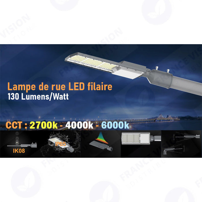 Lot de 10x Lampes de rue filaires - Série FLEX V2 - 150 Watts - 19 500 Lumens - 130 Lumens/Watt - IP65 - IK09 - Angle 140x70° - 62x 46 x 2 cm - 3000k – Angle rotatif ajustable - Tube d'insertion 50/60mm - Garantie 5 ans