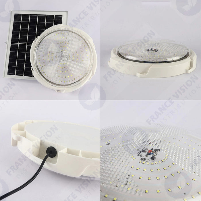 Plafonnier LED Solaire CCT (Couleur Changeante en Température ) - Rendu lumineux 300 Watts - 1600 Lumens - Série HOME 300 – Lampe diamètre 36 cm - Panneau solaire 58 x 35 x 2cm - IP65 - Avec télécommande multifonctions