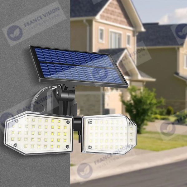 Lot de 20x Projecteurs LED solaires à double tête ajustable - Série OPTIC - Rendu lumineux 2x 80 Watts - Multi angles d'installation - IP65 - 14 x 9 cm - Détecteur de mouvement - 6000k - 3 Modes de fonctionnement