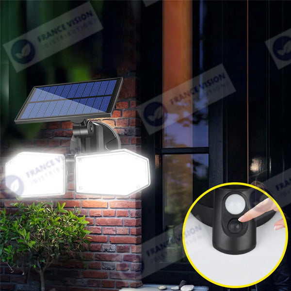 Lot de 20x Projecteurs LED solaires à double tête ajustable - Série OPTIC - Rendu lumineux 2x 80 Watts - Multi angles d'installation - IP65 - 14 x 9 cm - Détecteur de mouvement - 6000k - 3 Modes de fonctionnement