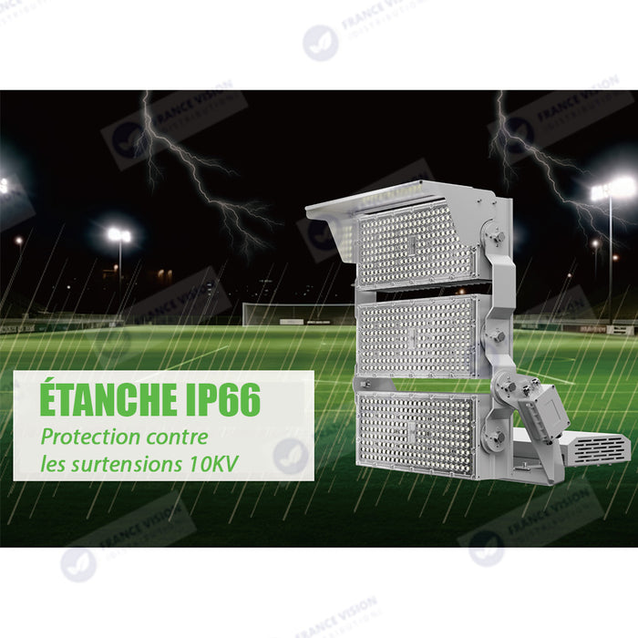 Lot de 4x Projecteurs hautes puissances LED de stade filaire - Série EVOLUTION V2 - 1500 Watts - 240 000 Lumens - 160 Lumens/Watt - Angle 20° / 30° / 60° / 90° / MLP30 / MBP45 au choix - IP66 - IK08 - 3000K à 6500K - Garantie 5 ans