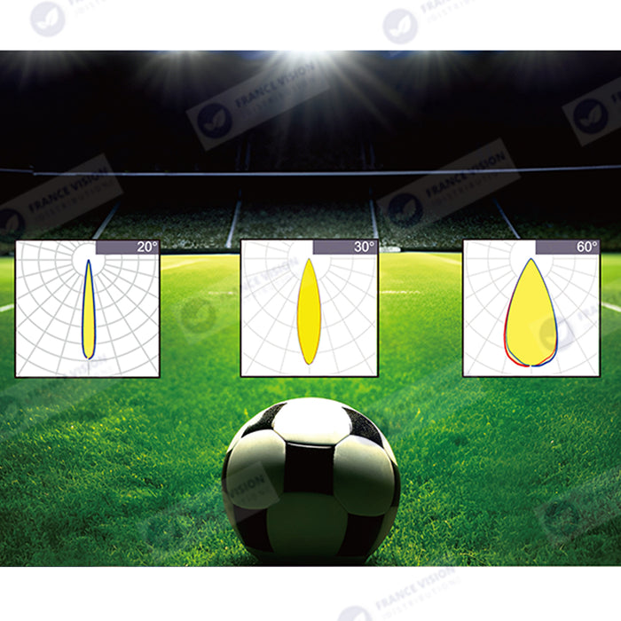 Lot de 4x Projecteurs hautes puissances LED de stade filaire - Série EVOLUTION V2 - 500 Watts - 85 000 Lumens - 170 Lumens/Watt - Angle 20° / 30° / 60° / 90° / MBP20 / MLP30 / MBP45 / MBP70 au choix - IP66 - IK08 - 3000K à 6500K - Garantie 5 ans