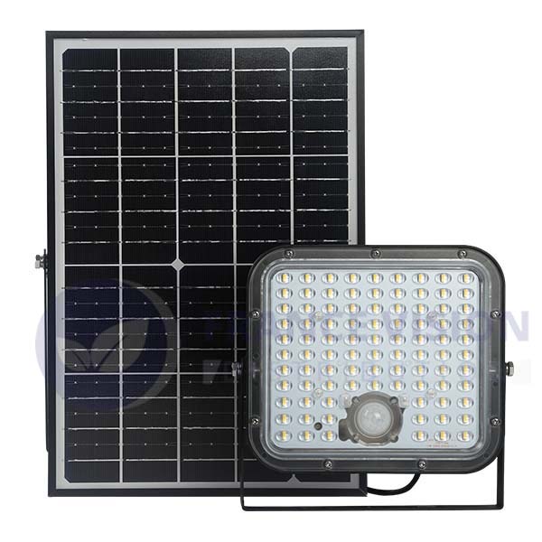 Lot / Carton de 8x Projecteurs LED solaires - Série SECURITY - Rendu lumineux 300 Watts - 4800 lumens - Angle 120° x 60° - IP65 - 3000k - Lampe 20 x 19 x 5 cm - Panneau solaire monocristallin - Détecteur PIR - Télécommande - Garantie 3 ans