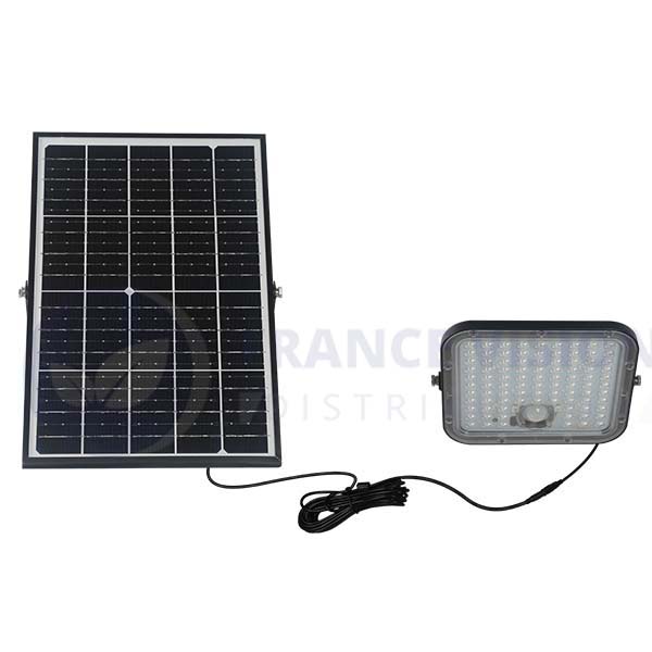 Lot / Carton de 8x Projecteurs LED solaires - Série SECURITY - Rendu lumineux 300 Watts - 4800 lumens - Angle 120° x 60° - IP65 - 4000k - Lampe 20 x 19 x 5 cm - Panneau solaire monocristallin - Détecteur PIR - Télécommande - Garantie 3 ans