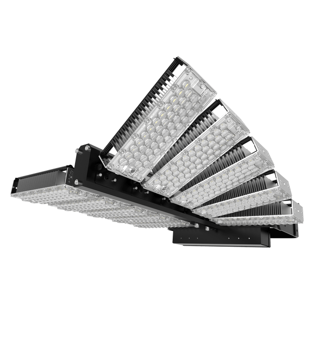 Lot de 4x Projecteurs hautes puissances LED de stade - Série Évasion - 1200 Watts - 186 000 Lumens - 155 Lumens/Watt -   729 x 650 x 132 mm - Angle 20° / 40° / 60° / 90° / 140*100° / 120° au choix - IP65 - Rotatif - Garantie 5 ans