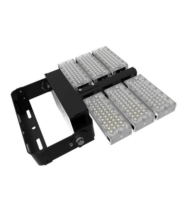 Lot de 4x Projecteurs haute puissances LED de stade - Série Évasion - 600 Watts - 96 000 Lumens - 160 Lumens/Watt -  649 x 375 x 132 mm - Angle 20° / 40° / 60° / 90° / 140*100° / 120° au choix - IP65 - Rotatif - Garantie 5 ans